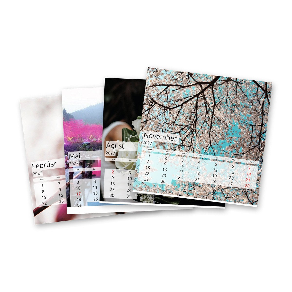 Dagatal 2027, 15x15 spjöld, fjórir mánuðir