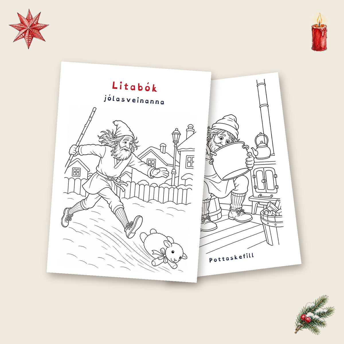 Litabók jólasveinanna, síður til að lita