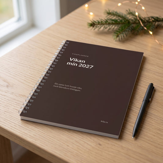Vikan mín 2027, gormabundinn vikuplanner á borði