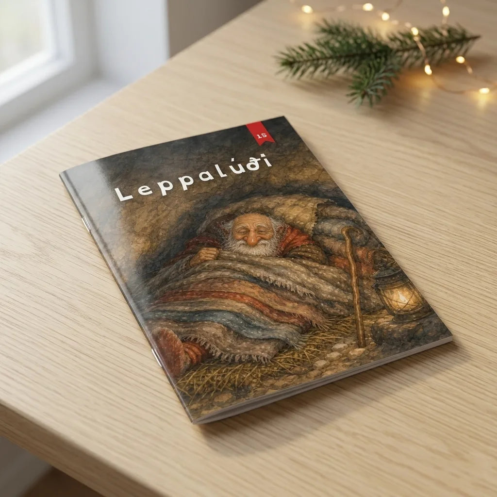 Leppalúði, jólabók með nafni barnsins, heftuð A5 bók á borði