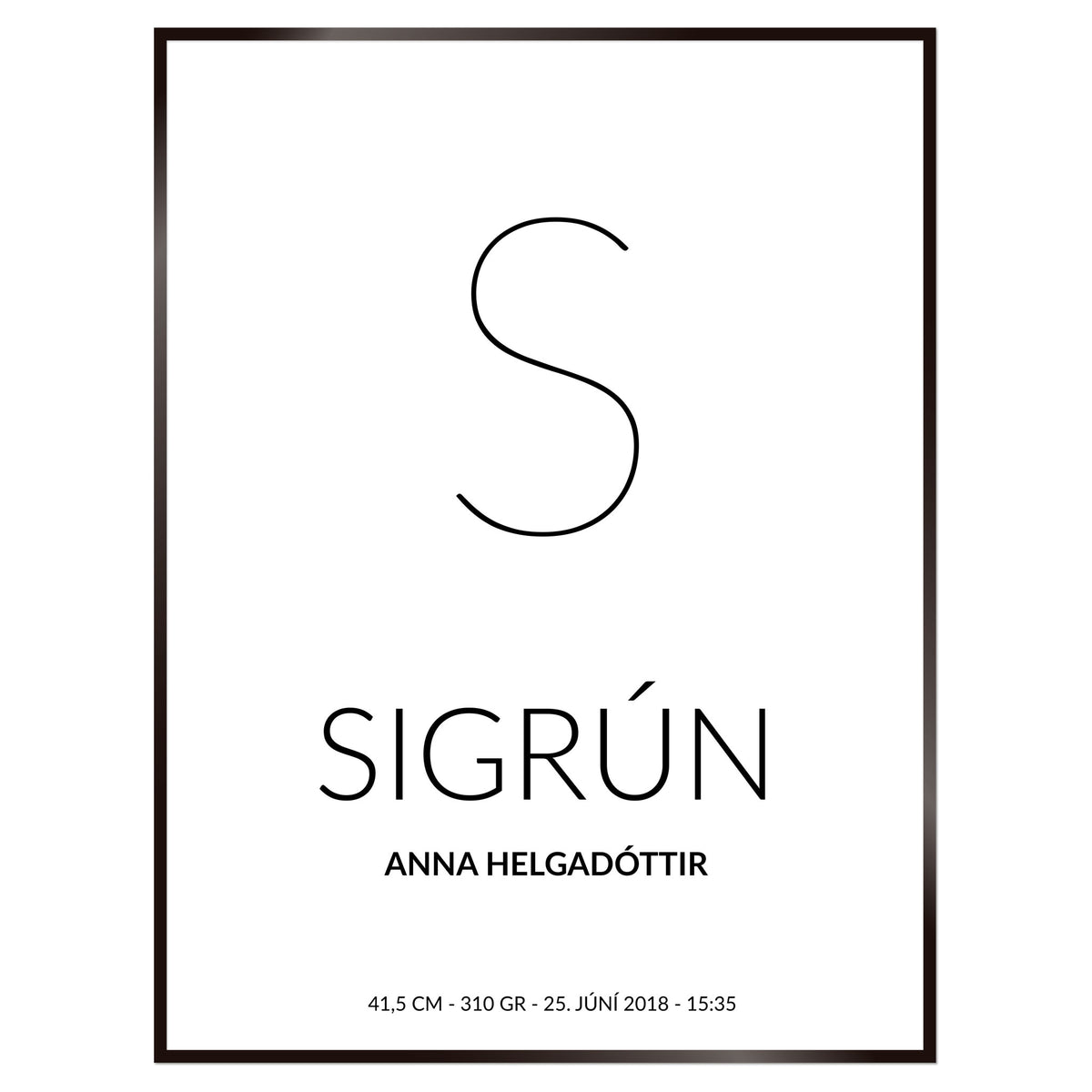 Plakat nr. 103 - Fæðingarplakat sem þú getur búið til. Persónulegt listaverk sem er framleitt á Íslandi.