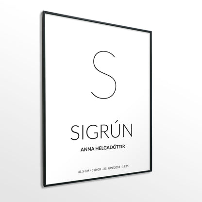Veggspjald nr. 104 - Fallegt plakat fyrir heimilið. Þitt persónulega fæðingarplakat.