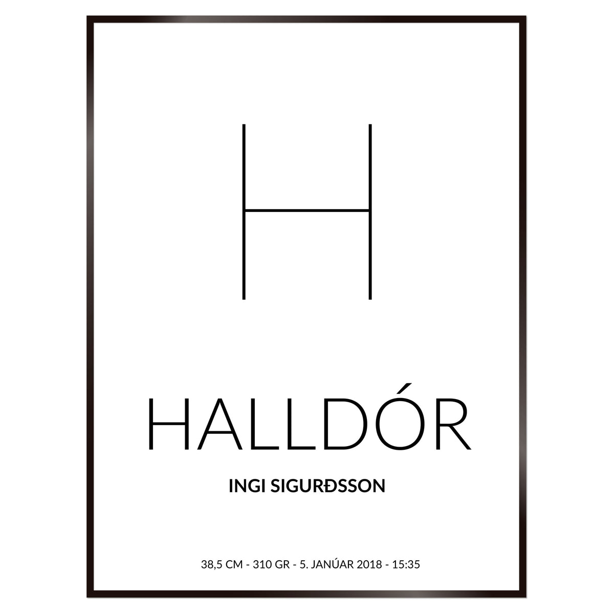 Plakat nr. 104 - Fæðingarplakat sem þú getur búið til. Persónulegt listaverk sem er framleitt á Íslandi.