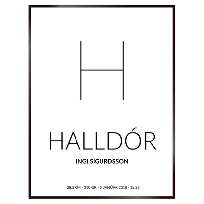Plakat nr. 104 - Fæðingarplakat sem þú getur búið til. Persónulegt listaverk sem er framleitt á Íslandi.
