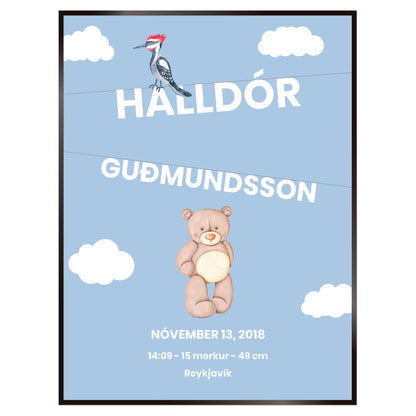 Plakat nr. 109 - Fæðingarplakat sem þú getur búið til. Persónulegt listaverk sem er framleitt á Íslandi.