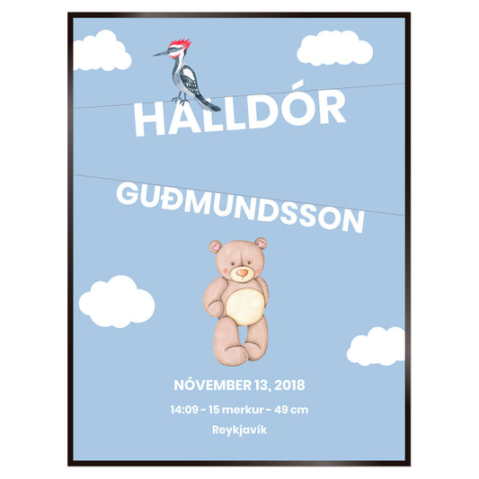 Plakat nr. 109 - Fæðingarplakat sem þú getur búið til. Persónulegt listaverk sem er framleitt á Íslandi.