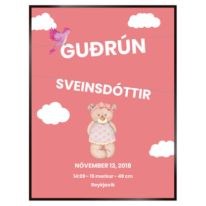 Plakat nr. 110 - Fæðingarplakat sem þú getur búið til. Persónulegt listaverk sem er framleitt á Íslandi.