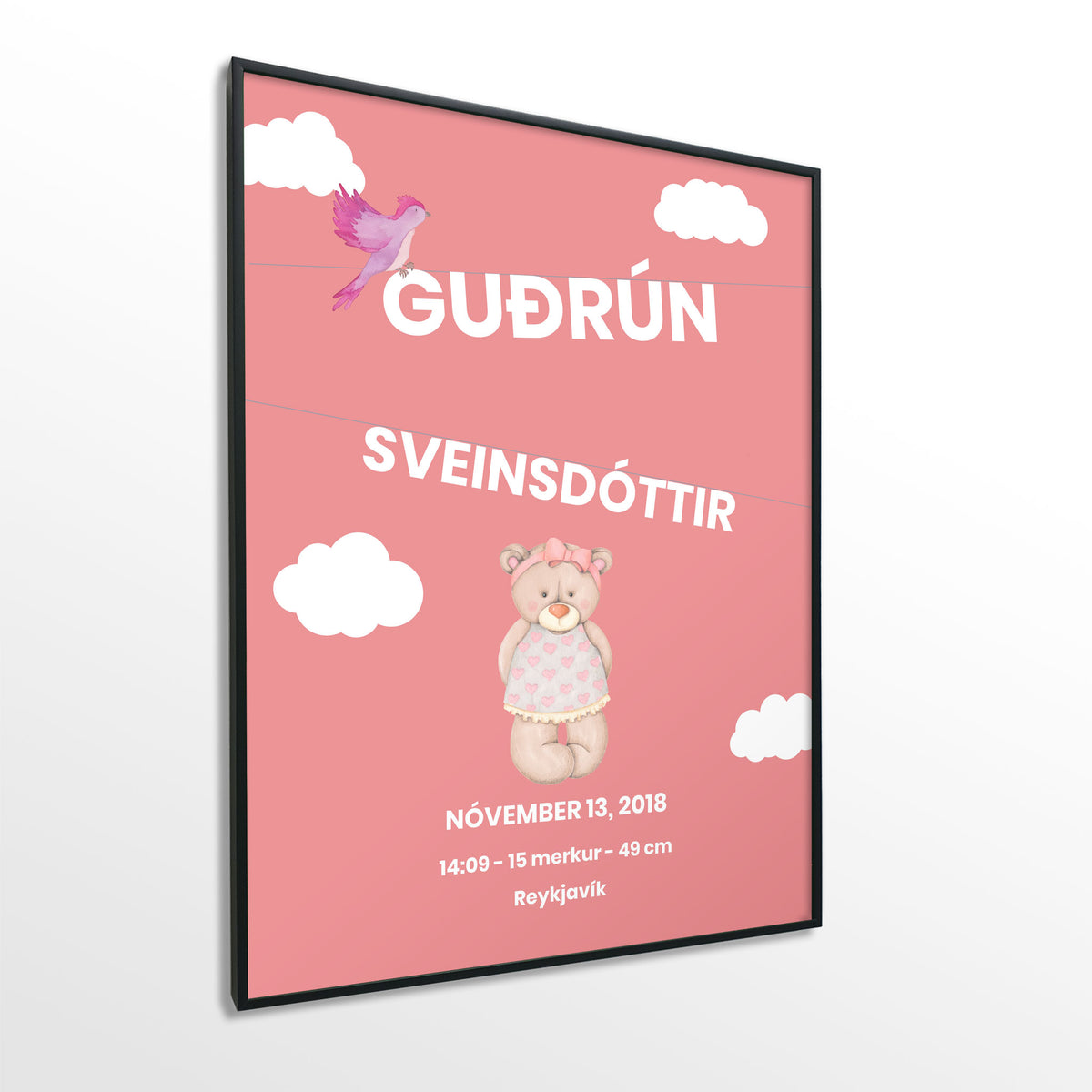Veggspjald nr. 111 - Fallegt plakat fyrir heimilið. Þitt persónulega fæðingarplakat.