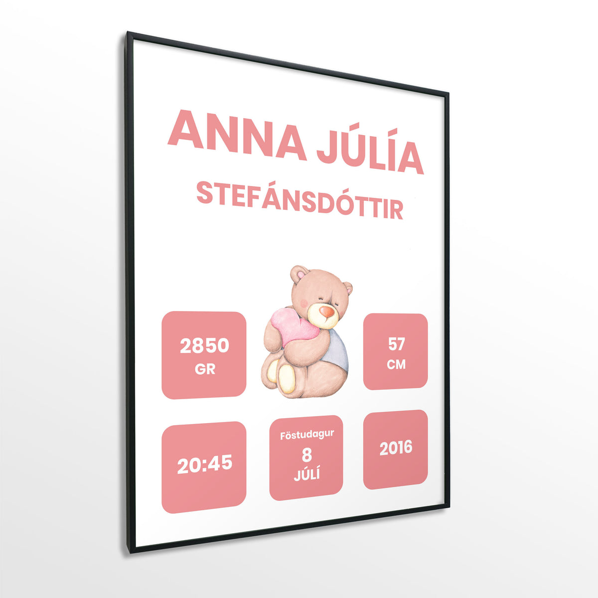 Veggspjald nr. 114 - Fallegt plakat fyrir heimilið. Þitt persónulega fæðingarplakat.