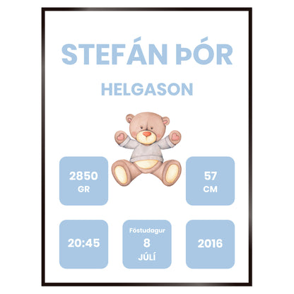 Plakat nr. 114 - Fæðingarplakat sem þú getur búið til. Persónulegt listaverk sem er framleitt á Íslandi.