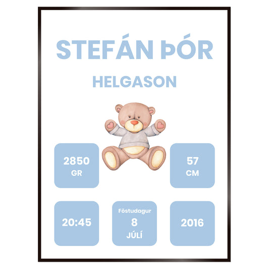 Plakat nr. 114 - Fæðingarplakat sem þú getur búið til. Persónulegt listaverk sem er framleitt á Íslandi.