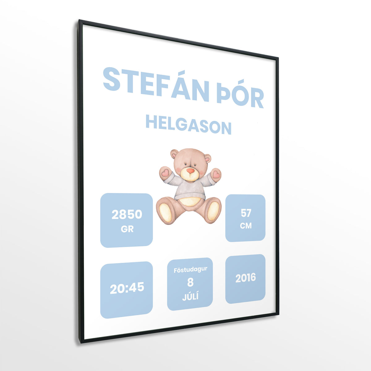 Veggspjald nr. 115 - Fallegt plakat fyrir heimilið. Þitt persónulega fæðingarplakat.