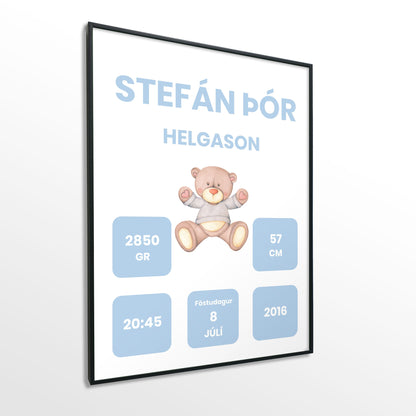 Veggspjald nr. 115 - Fallegt plakat fyrir heimilið. Þitt persónulega fæðingarplakat.