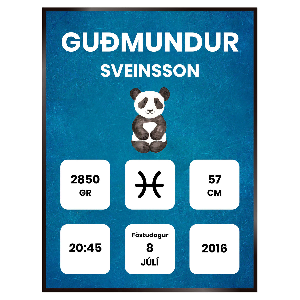 Plakat nr. 115 - Fæðingarplakat sem þú getur búið til. Persónulegt listaverk sem er framleitt á Íslandi.