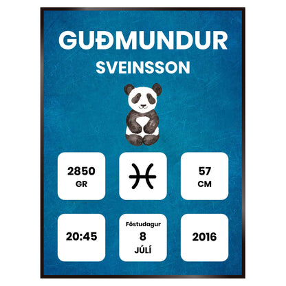 Plakat nr. 115 - Fæðingarplakat sem þú getur búið til. Persónulegt listaverk sem er framleitt á Íslandi.