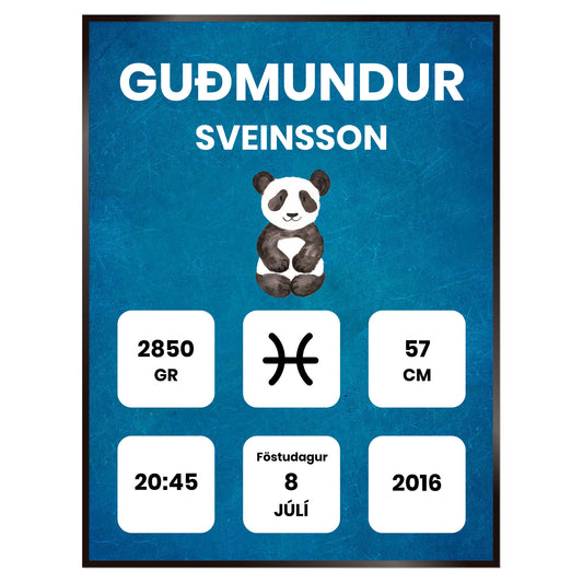 Plakat nr. 115 - Fæðingarplakat sem þú getur búið til. Persónulegt listaverk sem er framleitt á Íslandi.