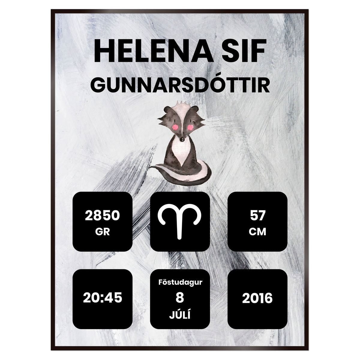 Plakat nr. 116 - Fæðingarplakat sem þú getur búið til. Persónulegt listaverk sem er framleitt á Íslandi.