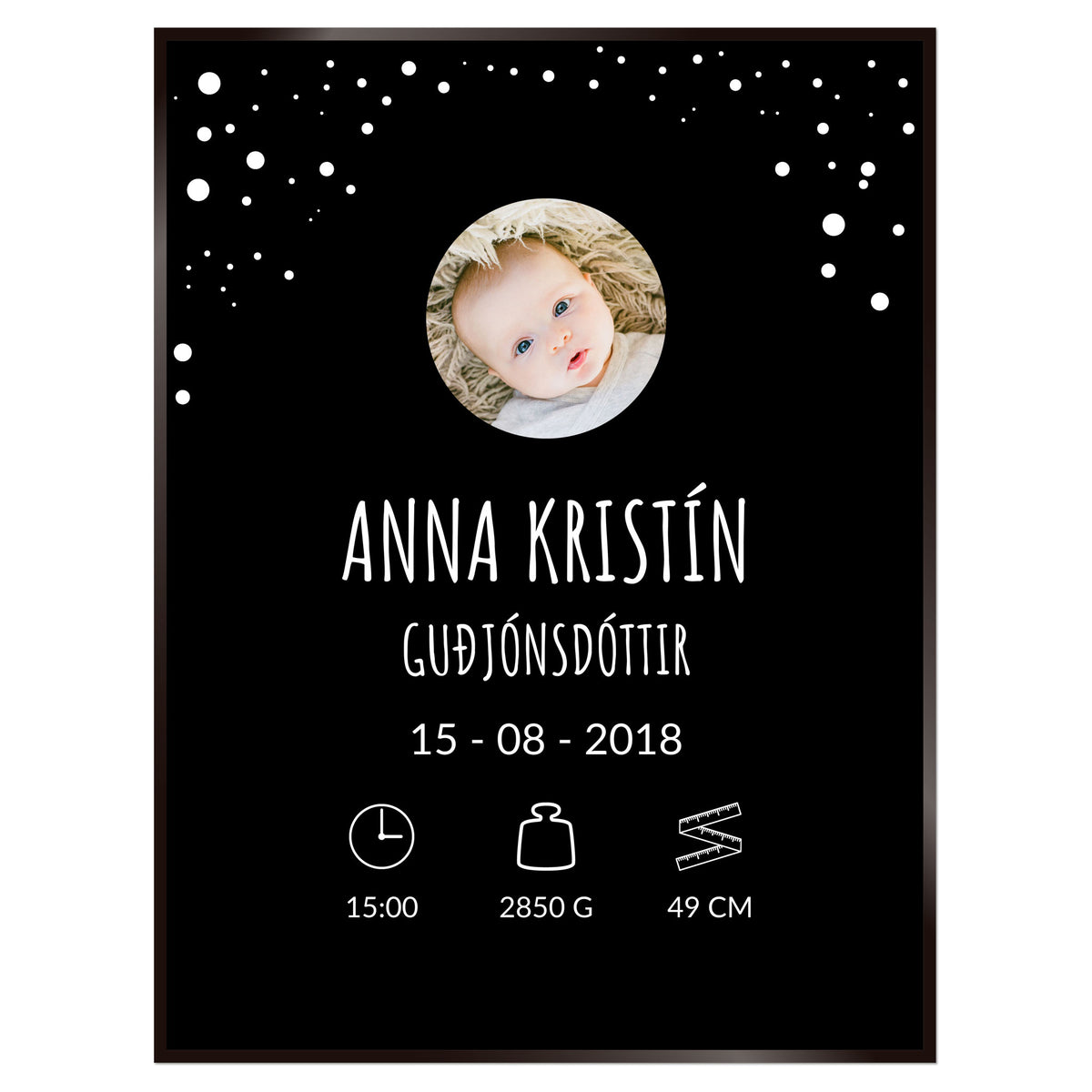 Plakat nr. 118 - Fæðingarplakat sem þú getur búið til. Persónulegt listaverk sem er framleitt á Íslandi.