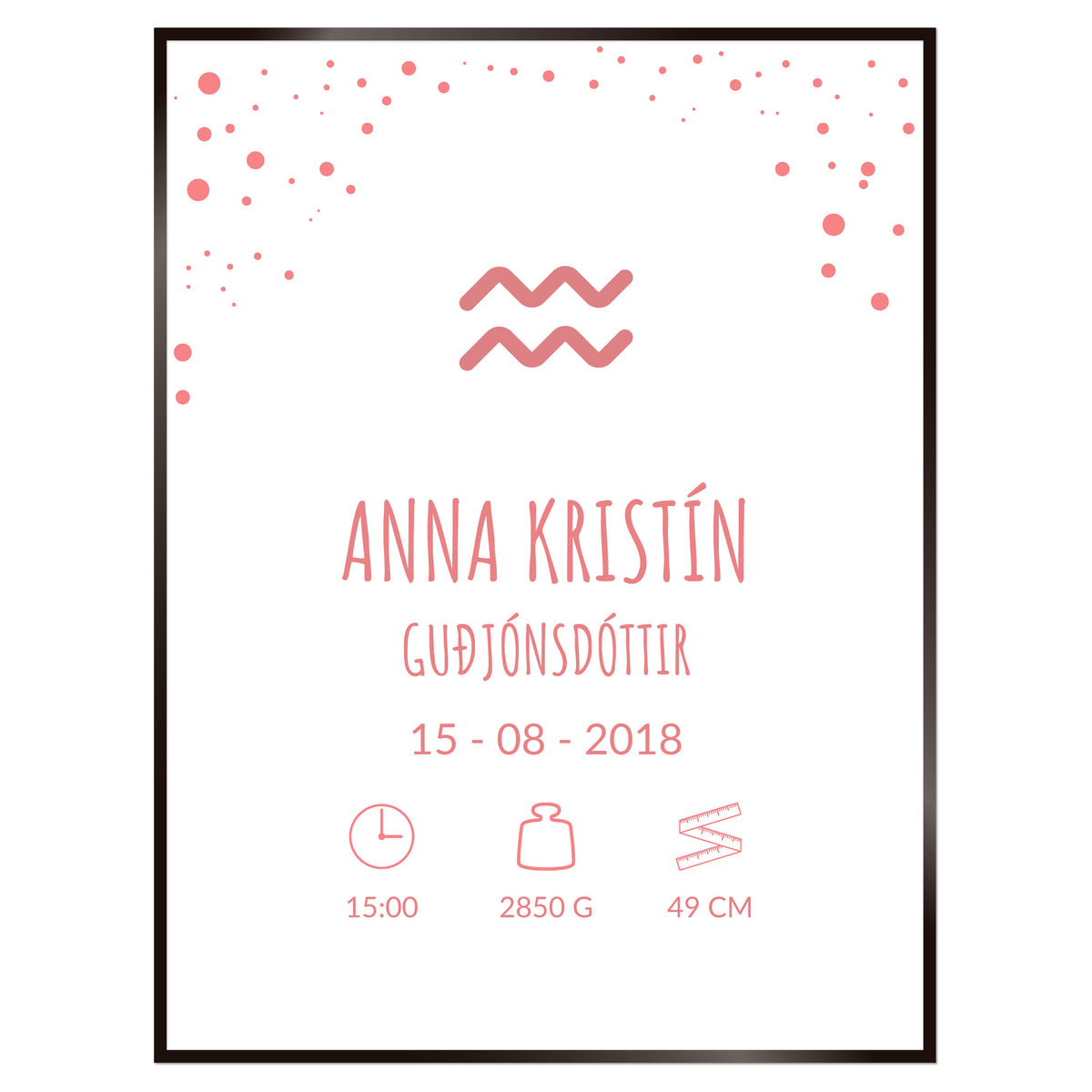 Plakat nr. 120 - Fæðingarplakat sem þú getur búið til. Persónulegt listaverk sem er framleitt á Íslandi.