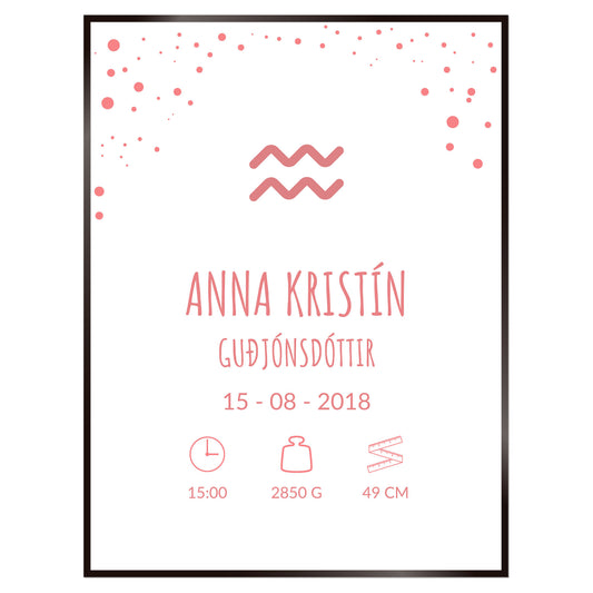 Plakat nr. 120 - Fæðingarplakat sem þú getur búið til. Persónulegt listaverk sem er framleitt á Íslandi.